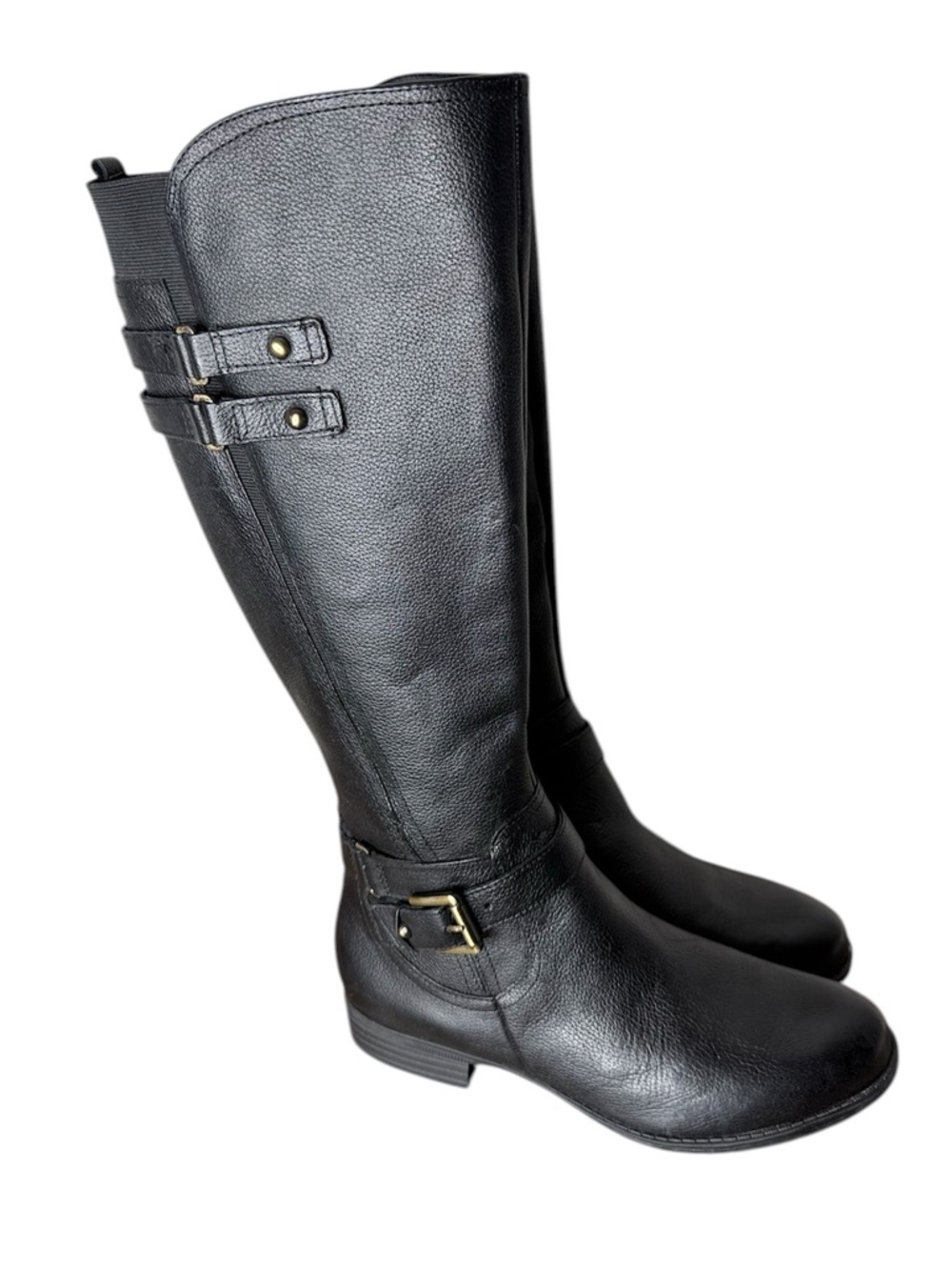 NATURALIZER New Jessie High Shaft Leather Riding Boots Black Buckle Zipper 7.5
